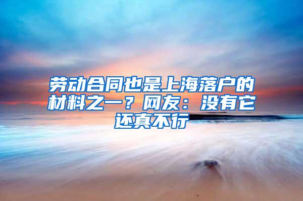 劳动合同也是上海落户的材料之一？网友：没有它还真不行