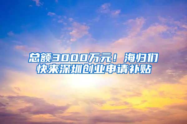 总额3000万元！海归们快来深圳创业申请补贴