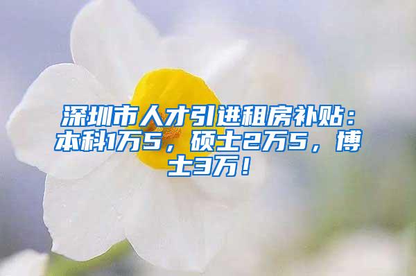 深圳市人才引进租房补贴：本科1万5，硕士2万5，博士3万！