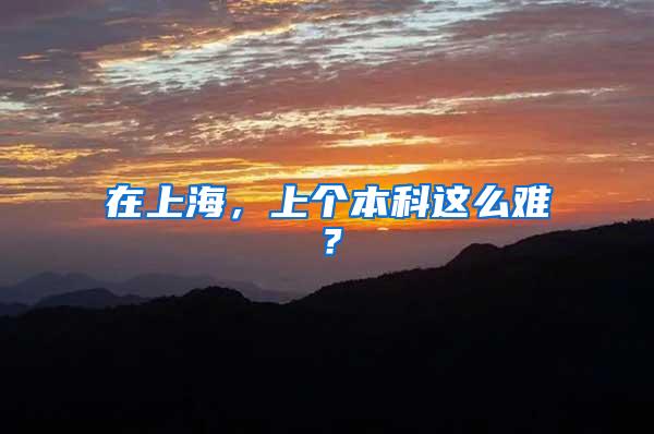 在上海，上个本科这么难？