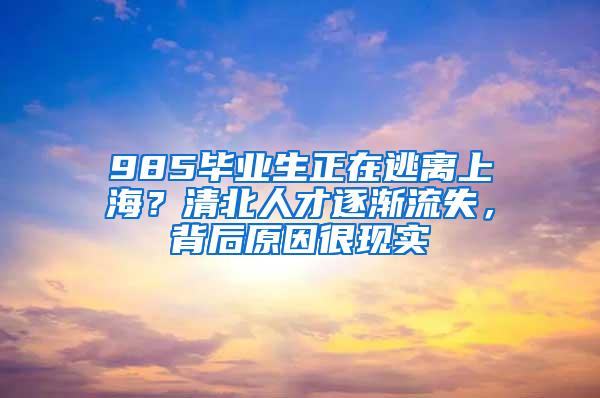 985毕业生正在逃离上海？清北人才逐渐流失，背后原因很现实