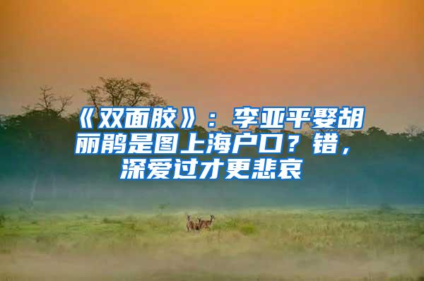 《双面胶》：李亚平娶胡丽鹃是图上海户口？错，深爱过才更悲哀