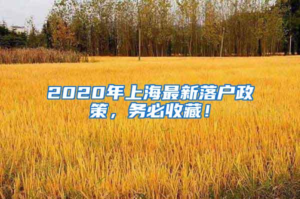 2020年上海最新落户政策，务必收藏！