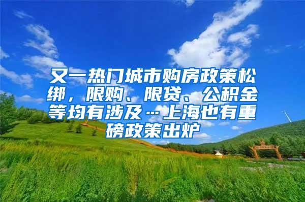 又一热门城市购房政策松绑，限购、限贷、公积金等均有涉及…上海也有重磅政策出炉