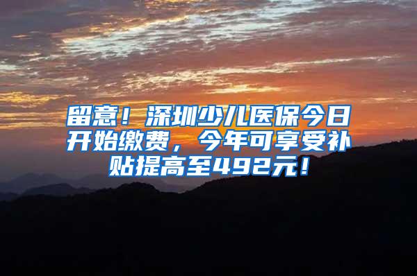 留意！深圳少儿医保今日开始缴费，今年可享受补贴提高至492元！