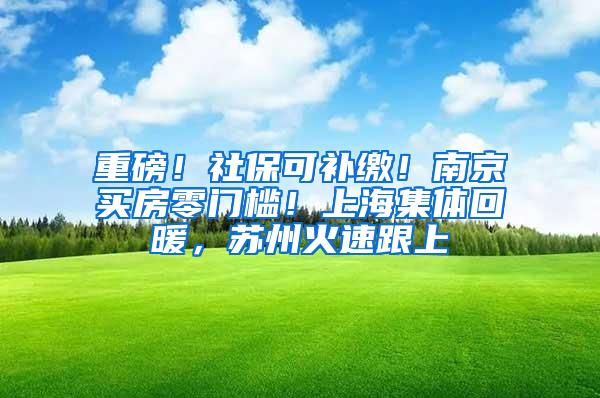 重磅！社保可补缴！南京买房零门槛！上海集体回暖，苏州火速跟上