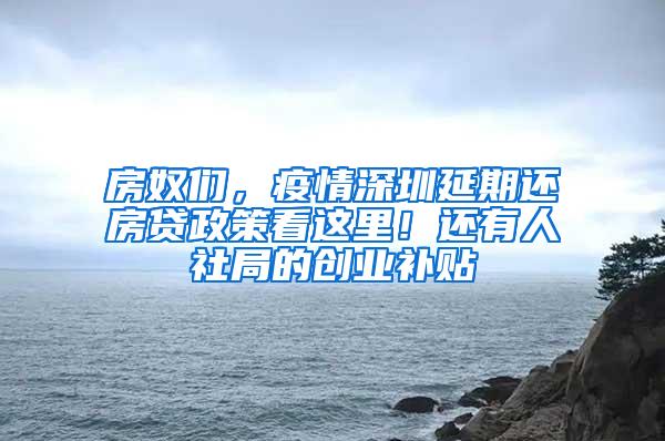 房奴们，疫情深圳延期还房贷政策看这里！还有人社局的创业补贴