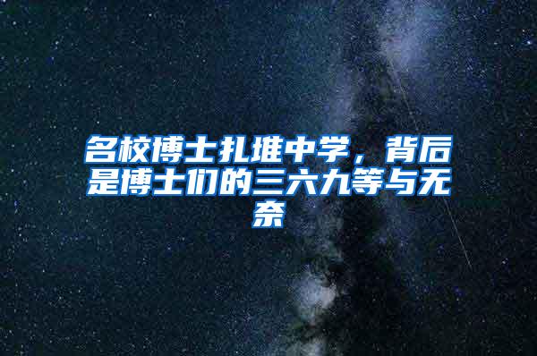 名校博士扎堆中学，背后是博士们的三六九等与无奈