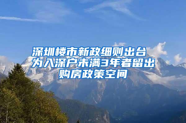 深圳楼市新政细则出台 为入深户未满3年者留出购房政策空间