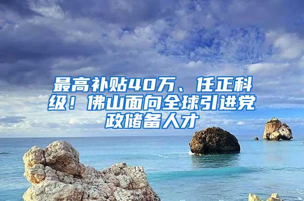 最高补贴40万、任正科级！佛山面向全球引进党政储备人才