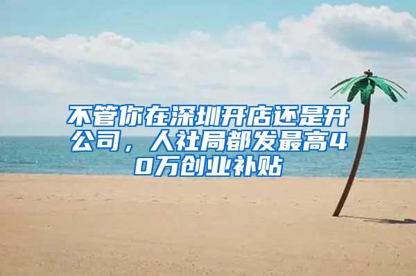 不管你在深圳开店还是开公司，人社局都发最高40万创业补贴