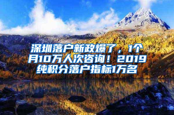 深圳落户新政爆了，1个月10万人次咨询！2019纯积分落户指标1万名