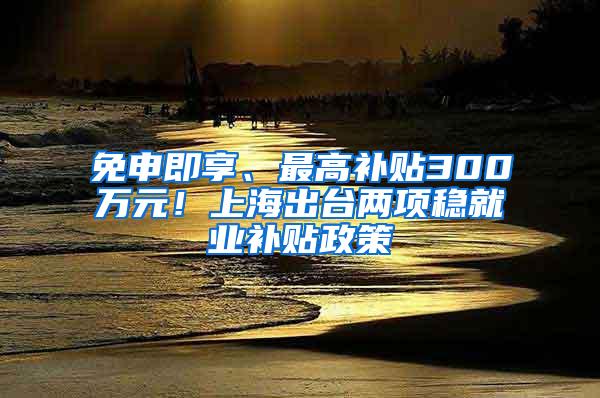 免申即享、最高补贴300万元！上海出台两项稳就业补贴政策