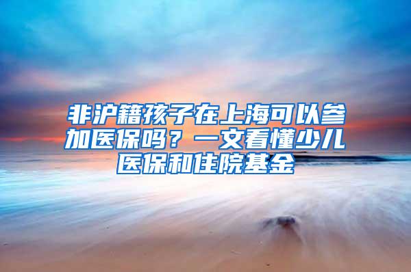 非沪籍孩子在上海可以参加医保吗？一文看懂少儿医保和住院基金