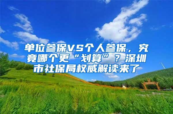 单位参保VS个人参保，究竟哪个更“划算”？深圳市社保局权威解读来了