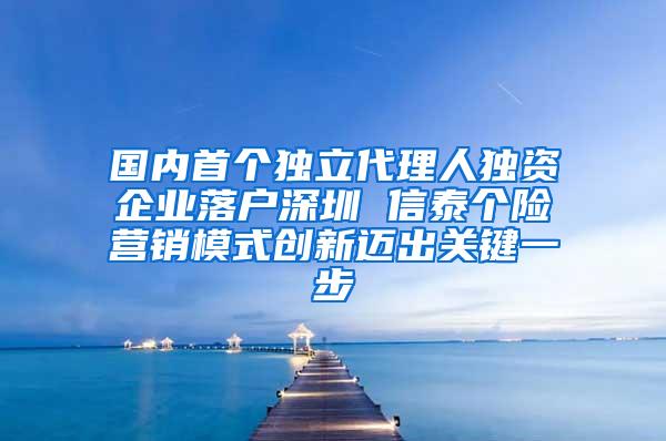 国内首个独立代理人独资企业落户深圳 信泰个险营销模式创新迈出关键一步