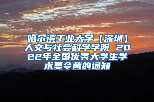 哈尔滨工业大学（深圳）人文与社会科学学院 2022年全国优秀大学生学术夏令营的通知