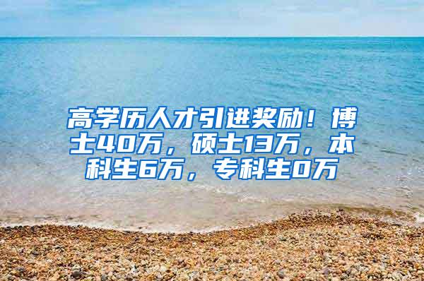 高学历人才引进奖励！博士40万，硕士13万，本科生6万，专科生0万