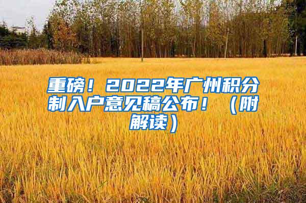 重磅！2022年广州积分制入户意见稿公布！（附解读）