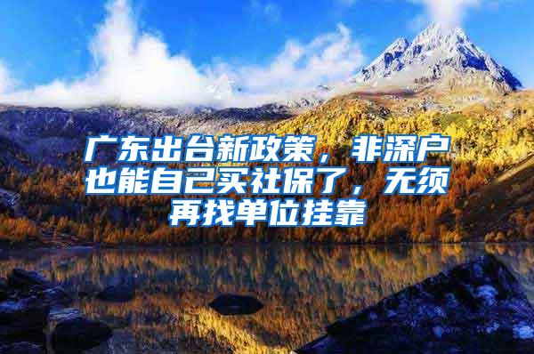 广东出台新政策，非深户也能自己买社保了，无须再找单位挂靠