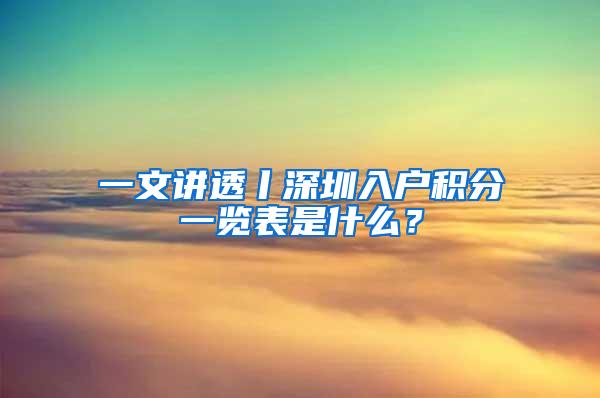 一文讲透丨深圳入户积分一览表是什么？