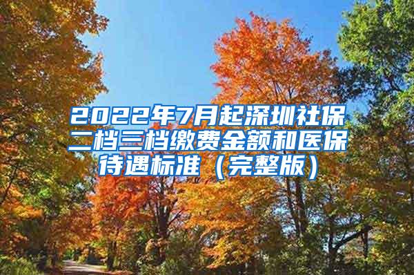 2022年7月起深圳社保二档三档缴费金额和医保待遇标准（完整版）