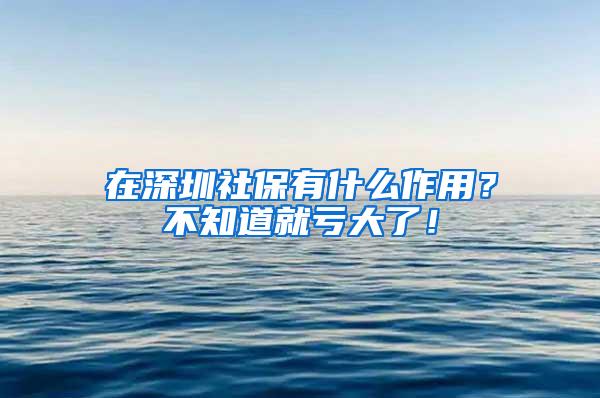 在深圳社保有什么作用？不知道就亏大了！