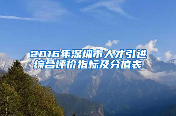 2016年深圳市人才引进综合评价指标及分值表