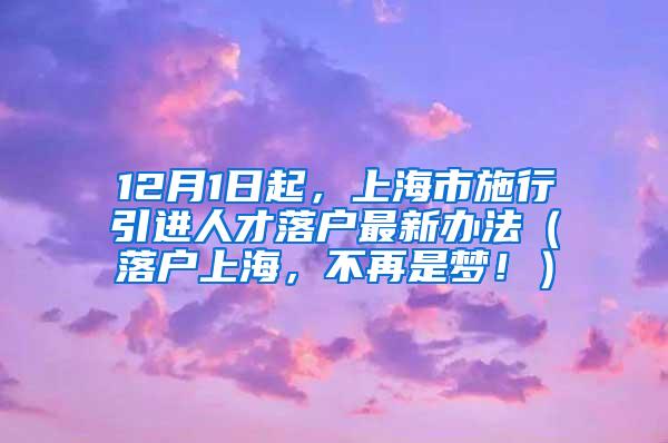 12月1日起，上海市施行引进人才落户最新办法（落户上海，不再是梦！）