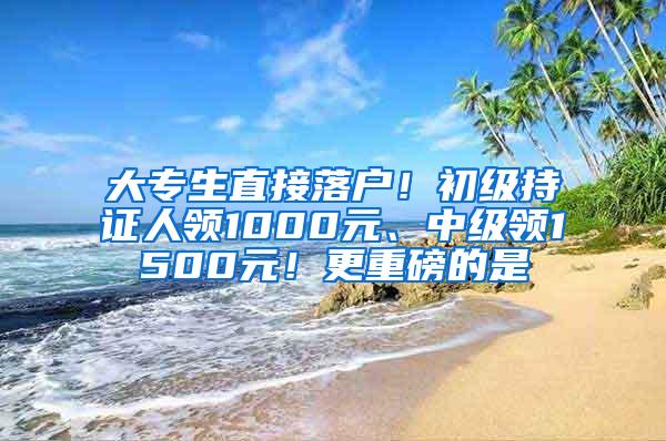 大专生直接落户！初级持证人领1000元、中级领1500元！更重磅的是