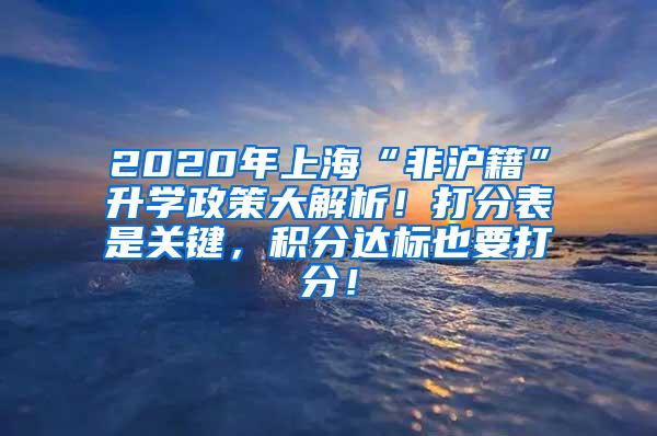 2020年上海“非沪籍”升学政策大解析！打分表是关键，积分达标也要打分！