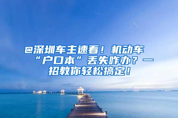 @深圳车主速看！机动车“户口本”丢失咋办？一招教你轻松搞定！