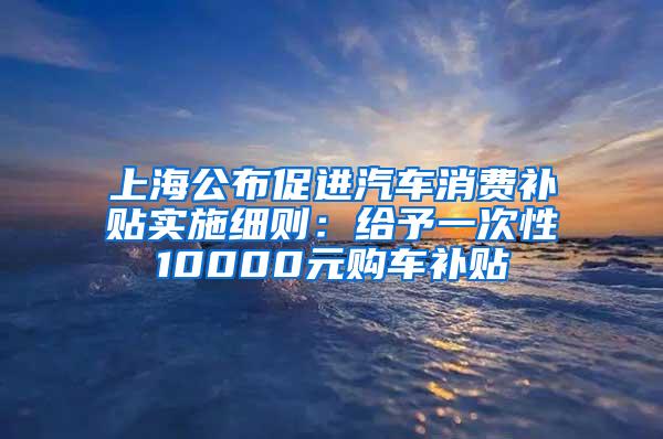 上海公布促进汽车消费补贴实施细则：给予一次性10000元购车补贴