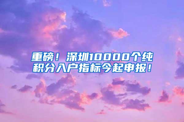 重磅！深圳10000个纯积分入户指标今起申报！