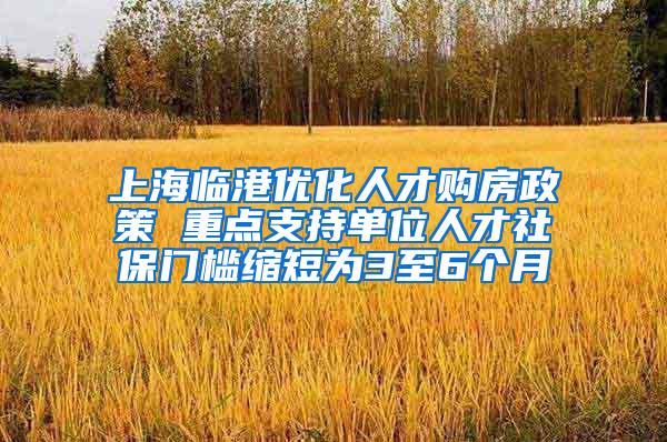 上海临港优化人才购房政策 重点支持单位人才社保门槛缩短为3至6个月