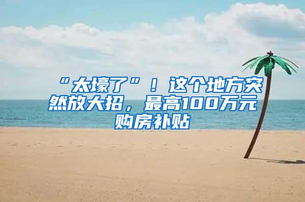 “太壕了”！这个地方突然放大招，最高100万元购房补贴