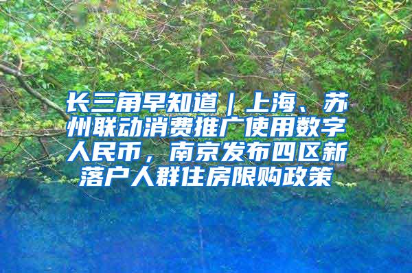 长三角早知道｜上海、苏州联动消费推广使用数字人民币，南京发布四区新落户人群住房限购政策