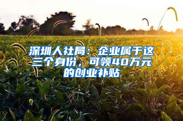 深圳人社局：企业属于这三个身份，可领40万元的创业补贴