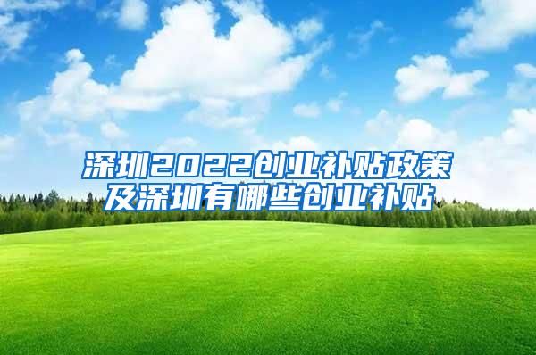 深圳2022创业补贴政策及深圳有哪些创业补贴