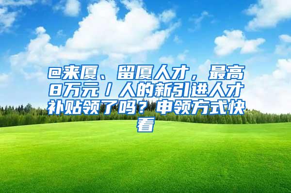 @来厦、留厦人才，最高8万元／人的新引进人才补贴领了吗？申领方式快看→