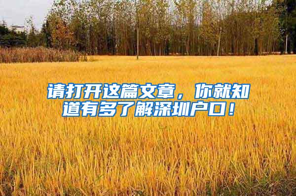 请打开这篇文章，你就知道有多了解深圳户口！