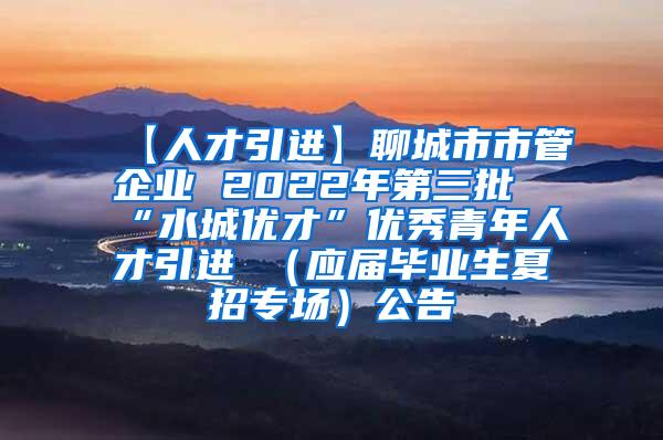 【人才引进】聊城市市管企业 2022年第三批“水城优才”优秀青年人才引进 （应届毕业生夏招专场）公告