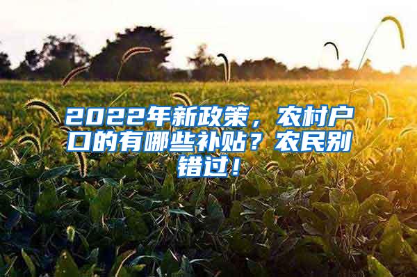 2022年新政策，农村户口的有哪些补贴？农民别错过！