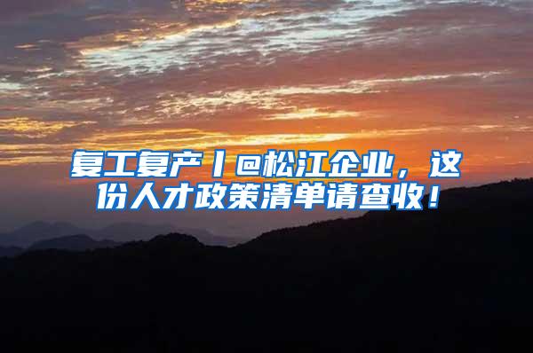 复工复产丨@松江企业，这份人才政策清单请查收！