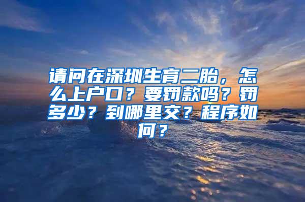 请问在深圳生育二胎，怎么上户口？要罚款吗？罚多少？到哪里交？程序如何？