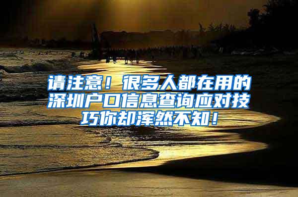 请注意！很多人都在用的深圳户口信息查询应对技巧你却浑然不知！