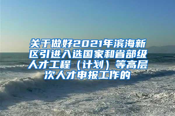 关于做好2021年滨海新区引进入选国家和省部级人才工程（计划）等高层次人才申报工作的