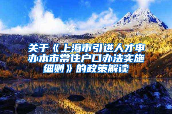 关于《上海市引进人才申办本市常住户口办法实施细则》的政策解读