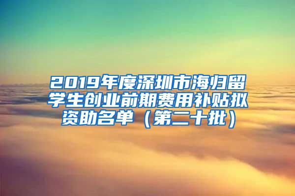 2019年度深圳市海归留学生创业前期费用补贴拟资助名单（第二十批）