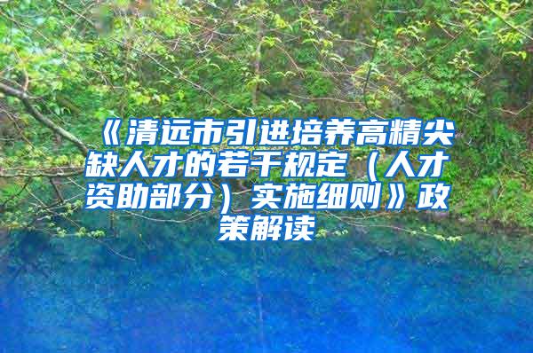 《清远市引进培养高精尖缺人才的若干规定（人才资助部分）实施细则》政策解读